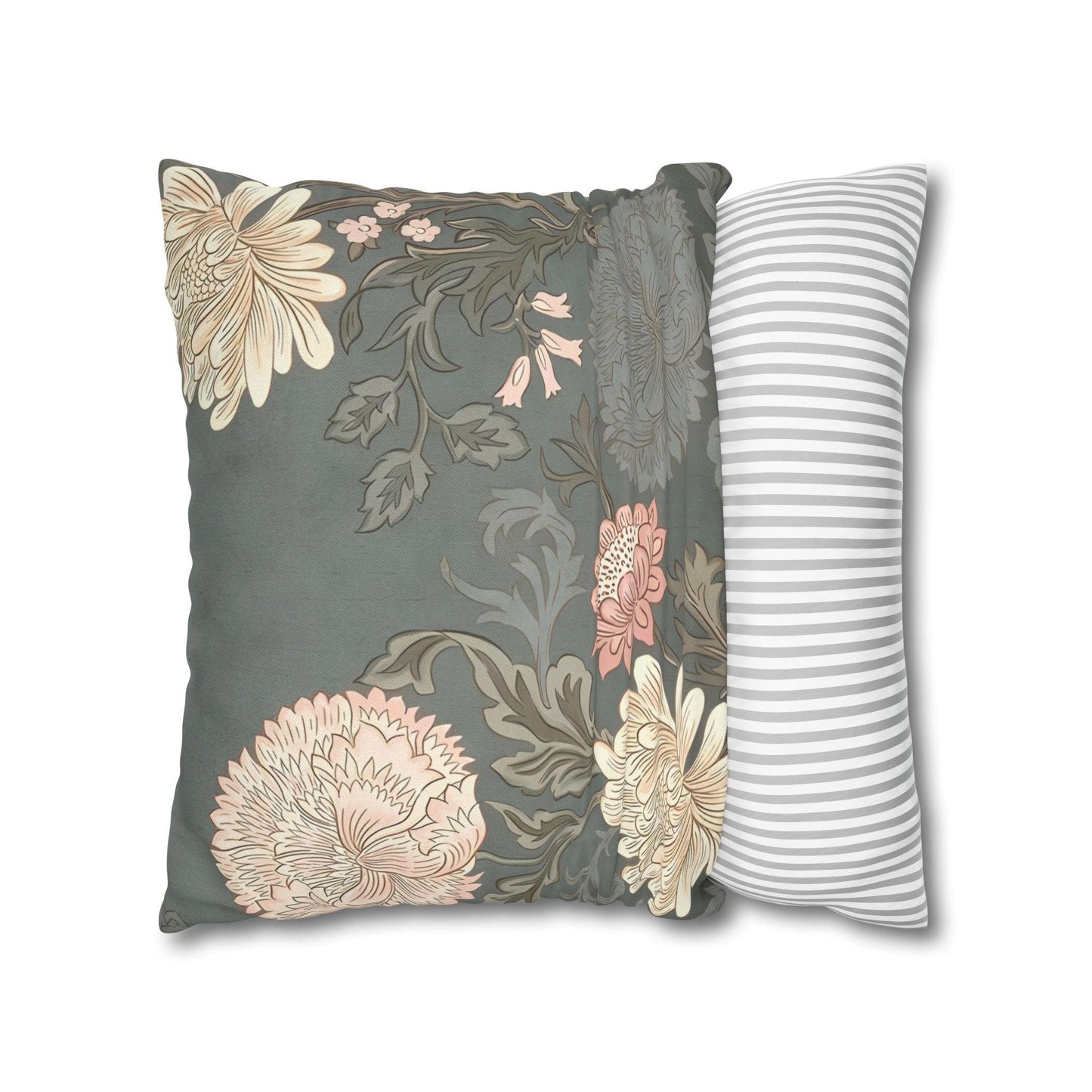 Grey Floral Spun Polyester Square Pillowcase