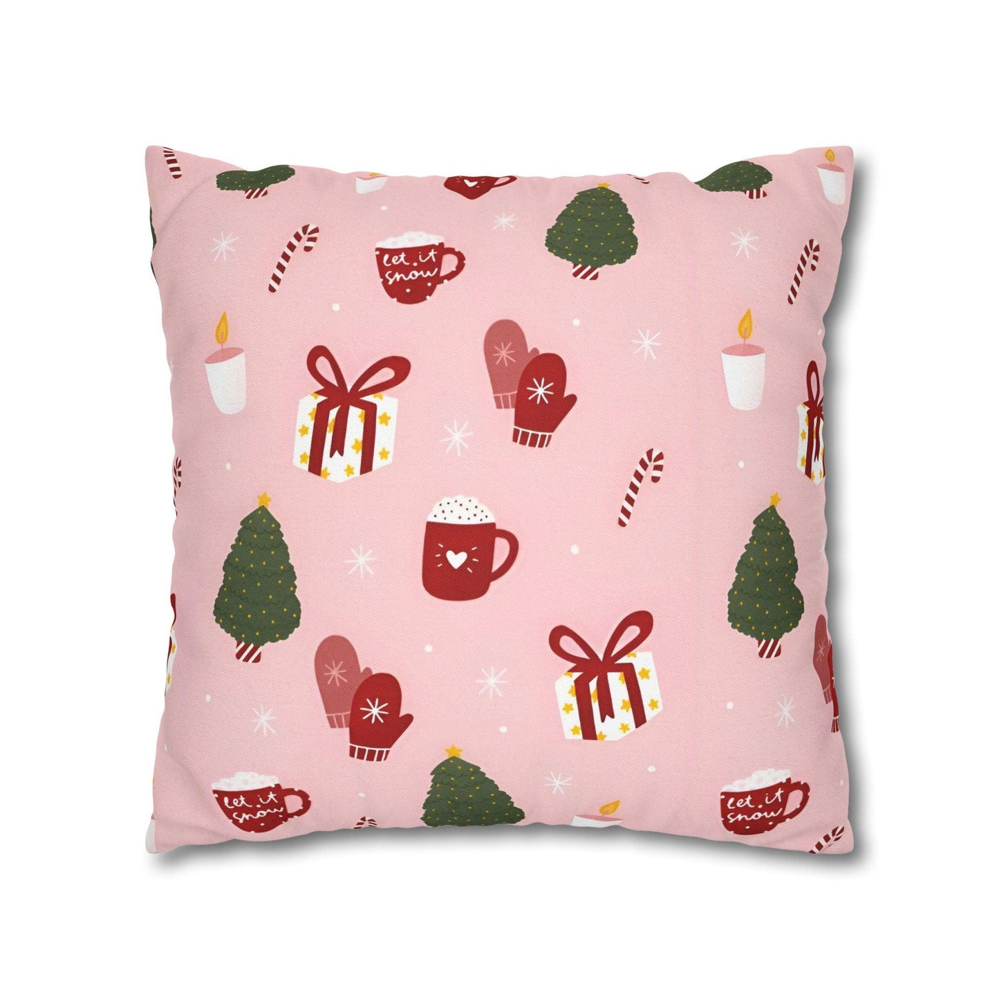 Pink Xmas Cushion Cover - Spun Polyester Square Pillowcase - Available in 4 sizes