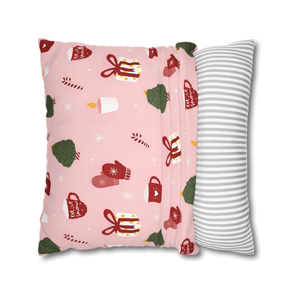 Pink Xmas Cushion Cover - Spun Polyester Square Pillowcase - Available in 4 sizes