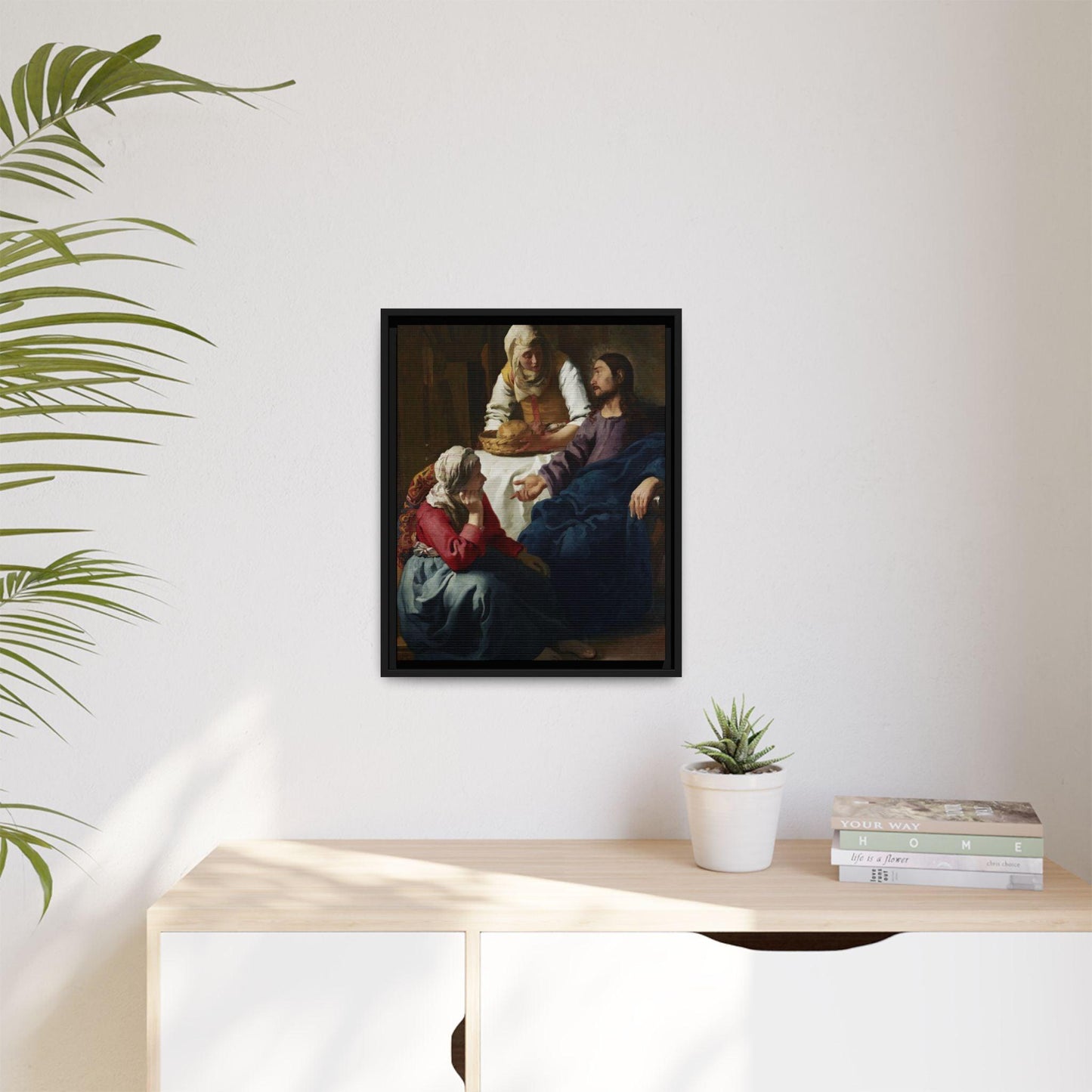 Johannes Vermeer Christ in the House of Martha and Mary circa 1654 to1656  Matte Canvas Black Framed