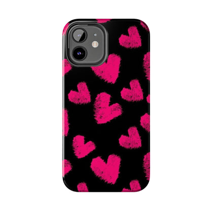 Hot Pink Fuzzy Hearts iPhone Tough Case