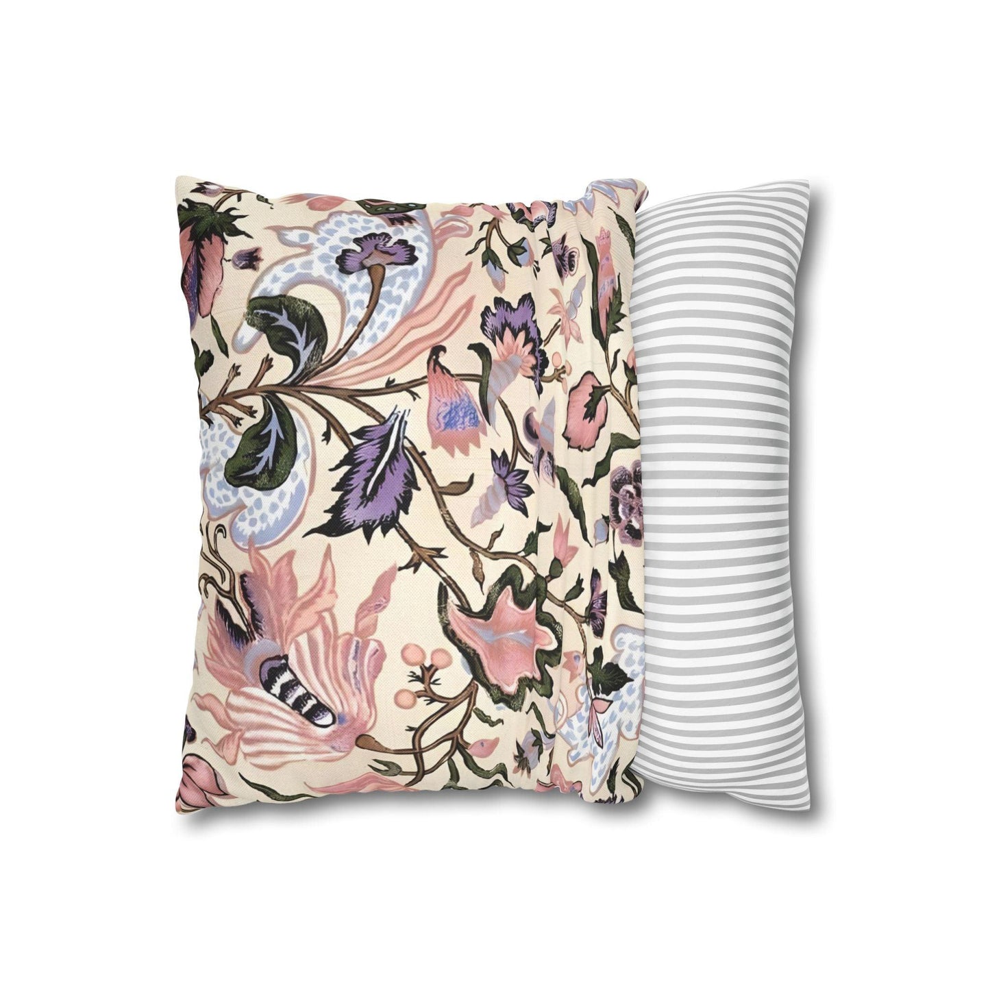 Luxury Floral Spun Polyester Square Pillowcase in Pastel Beige and Pinks