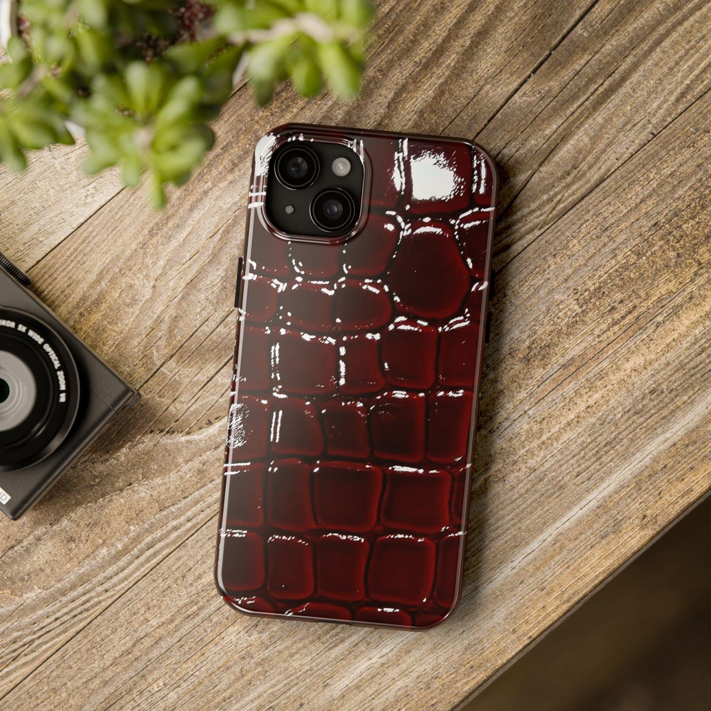 Croc Print Cherry Red Tough Phone Case – Luxe Protection with Bold Style