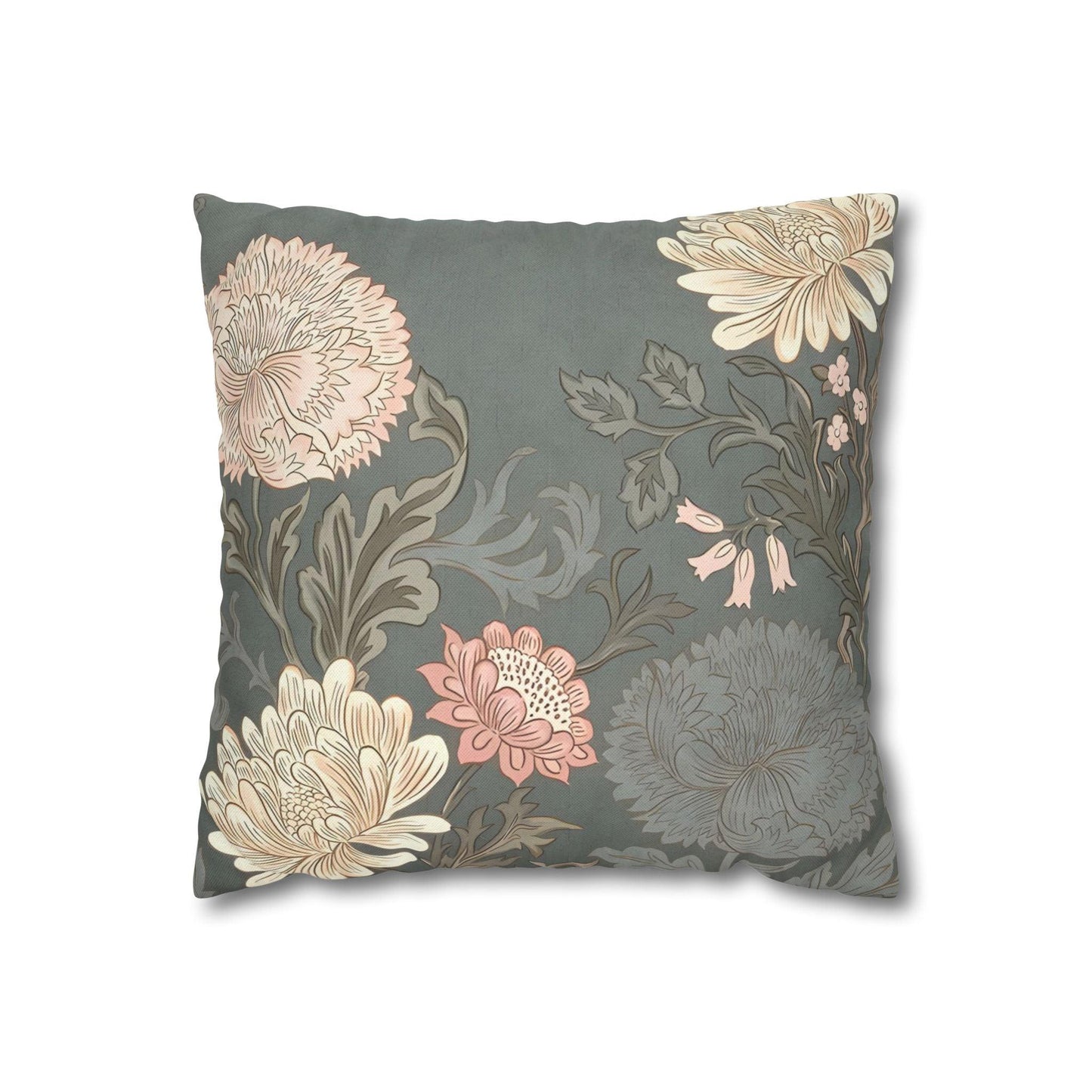 Grey Floral Spun Polyester Square Pillowcase