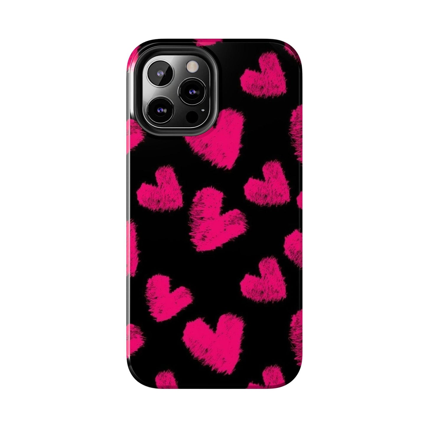 Hot Pink Fuzzy Hearts iPhone Tough Case