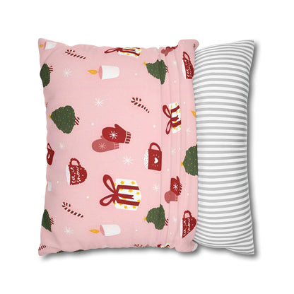 Pink Xmas Cushion Cover - Spun Polyester Square Pillowcase - Available in 4 sizes