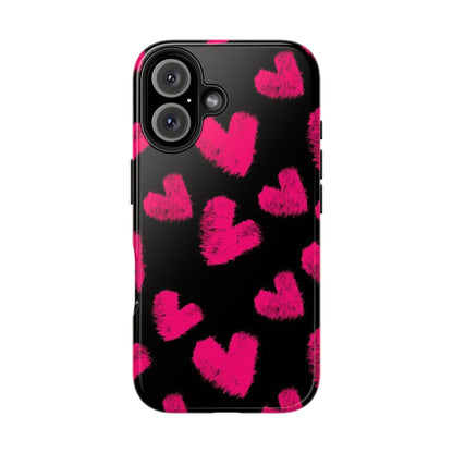 Hot Pink Fuzzy Hearts iPhone Tough Case