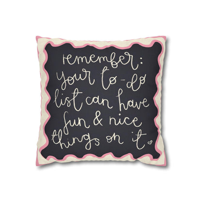 Fun Things in To Do List Cushion Cover - Spun Polyester Square Pillowcase in Cream and Pink