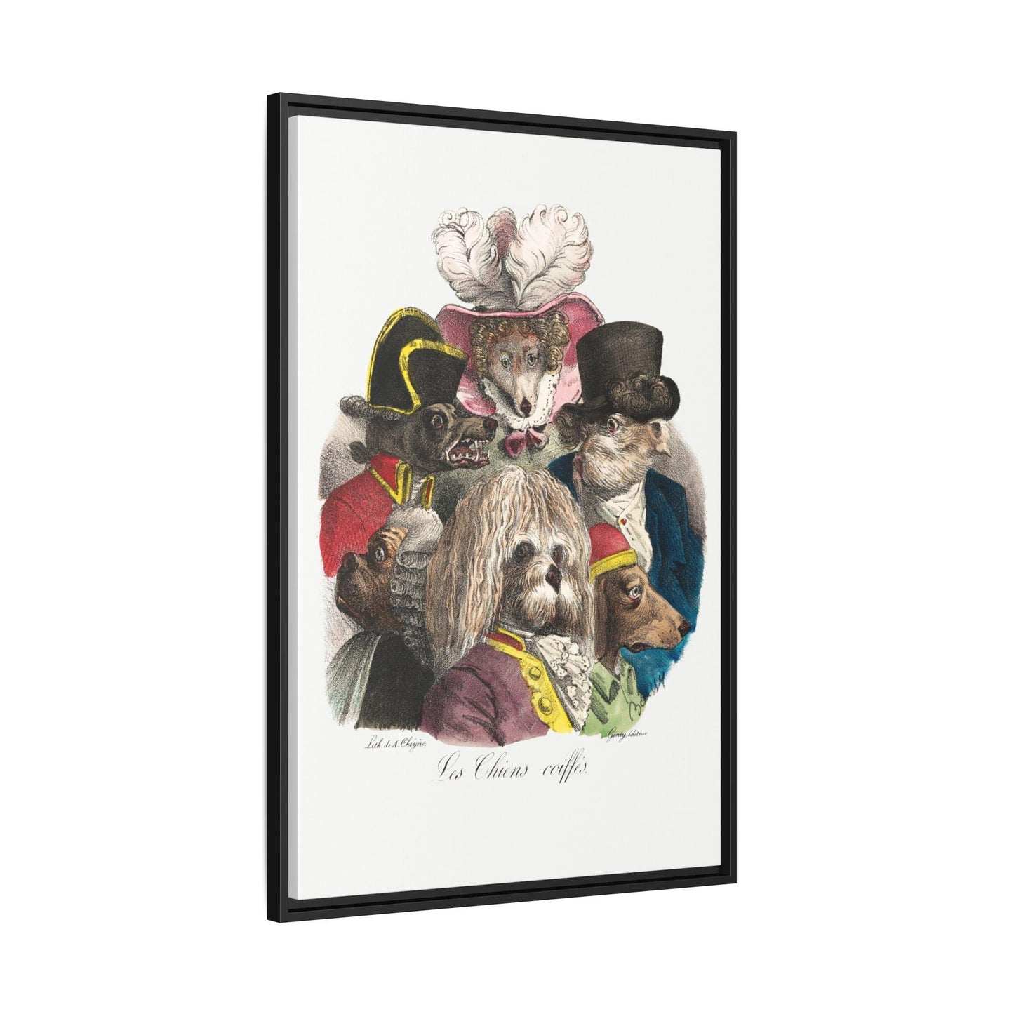 Les Chiens Coiffés (ca. 1825) lithographed by A. Cheyère. - Matte Canvas, Black Frame