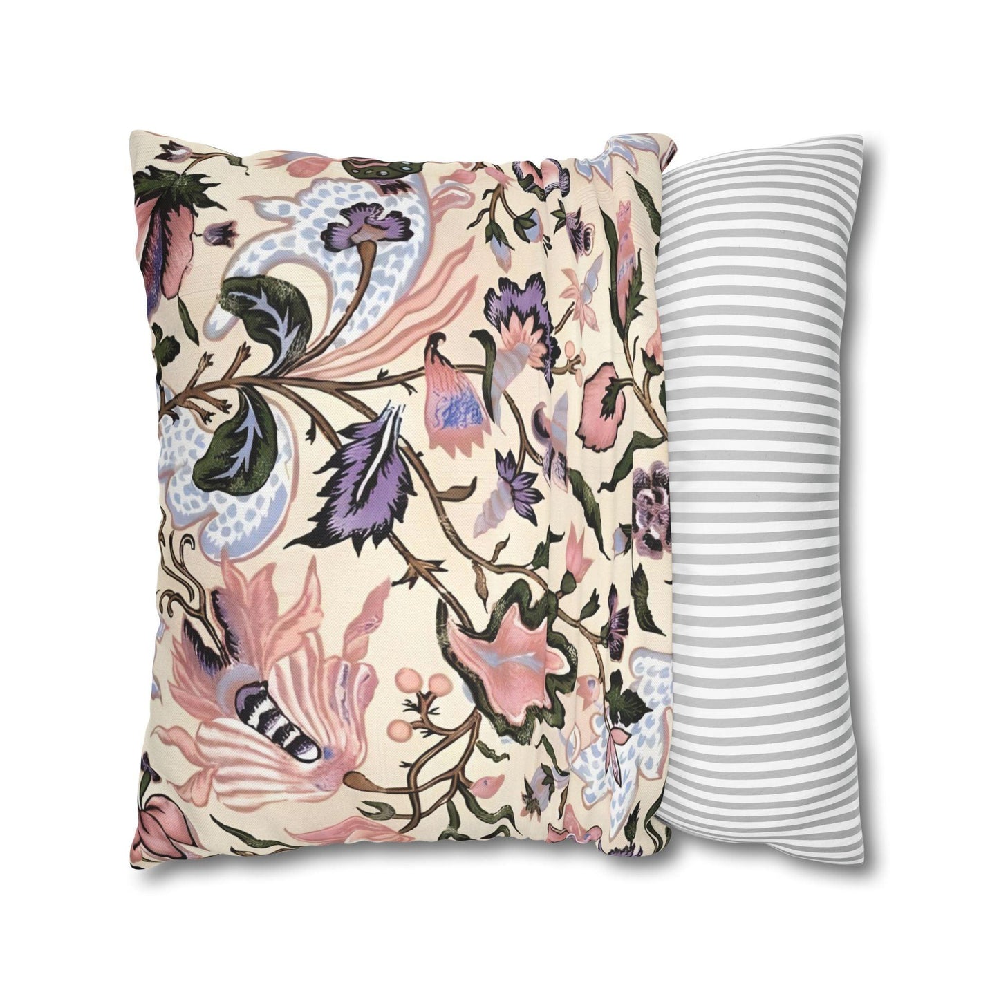 Luxury Floral Spun Polyester Square Pillowcase in Pastel Beige and Pinks