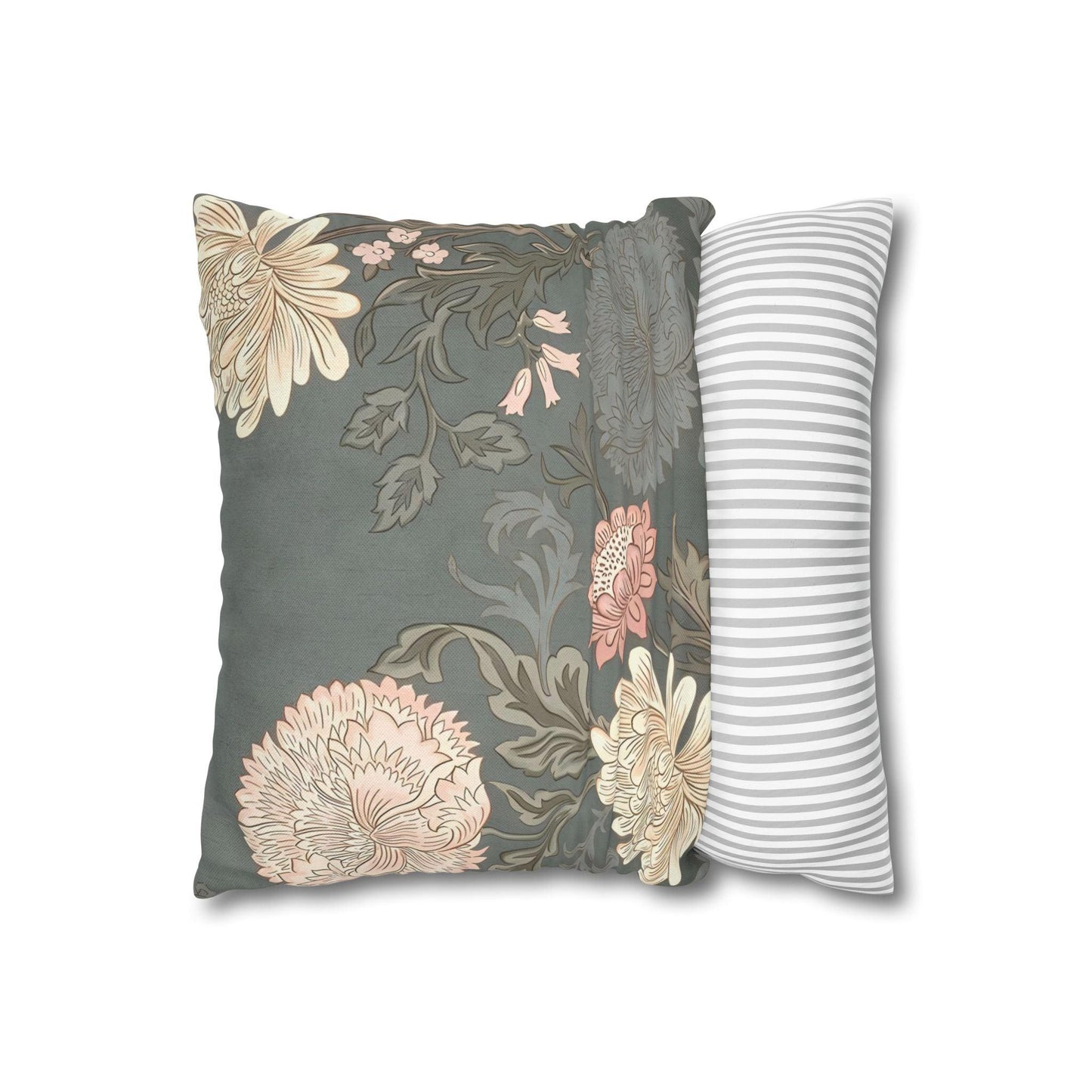 Grey Floral Spun Polyester Square Pillowcase