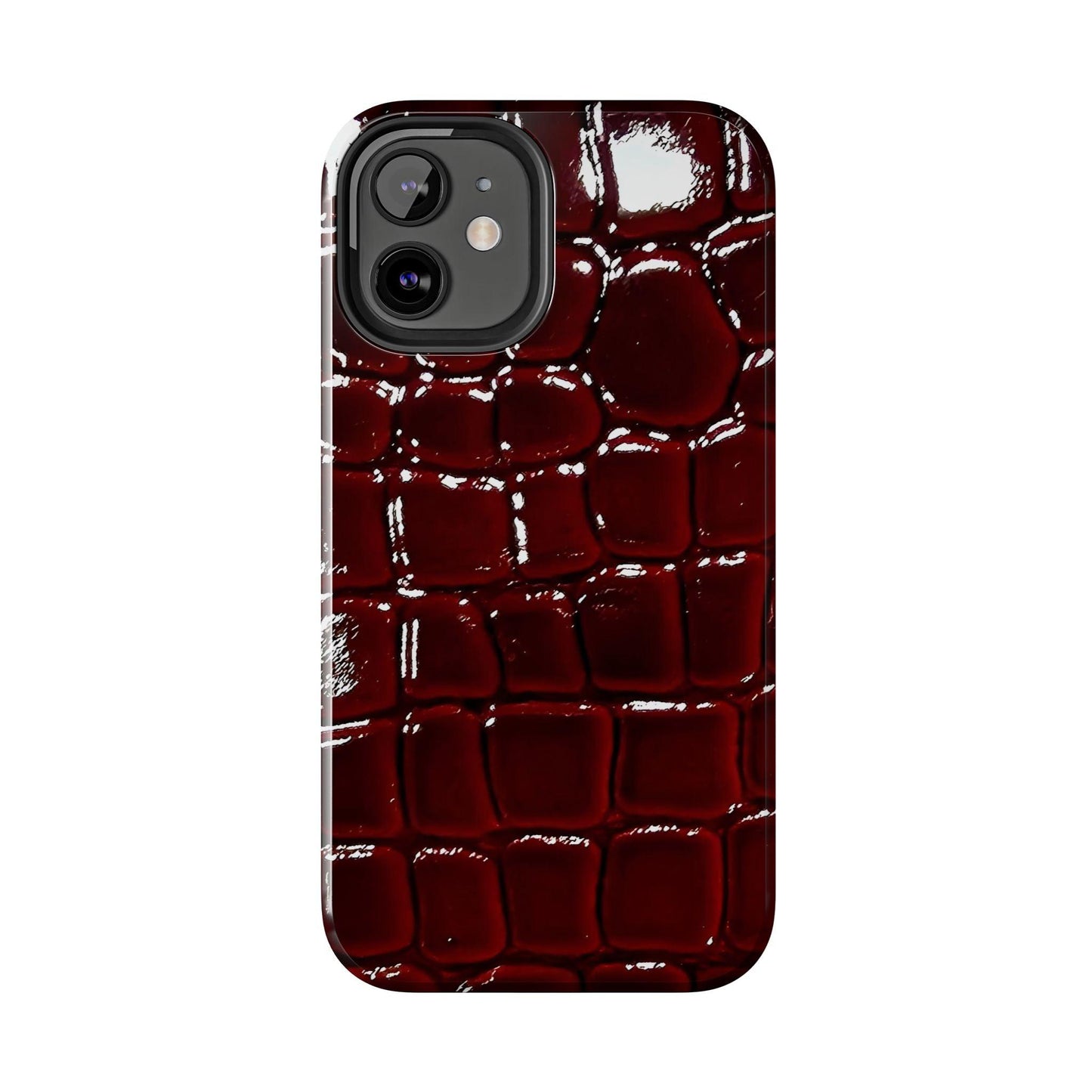 Croc Print Cherry Red Tough Phone Case – Luxe Protection with Bold Style