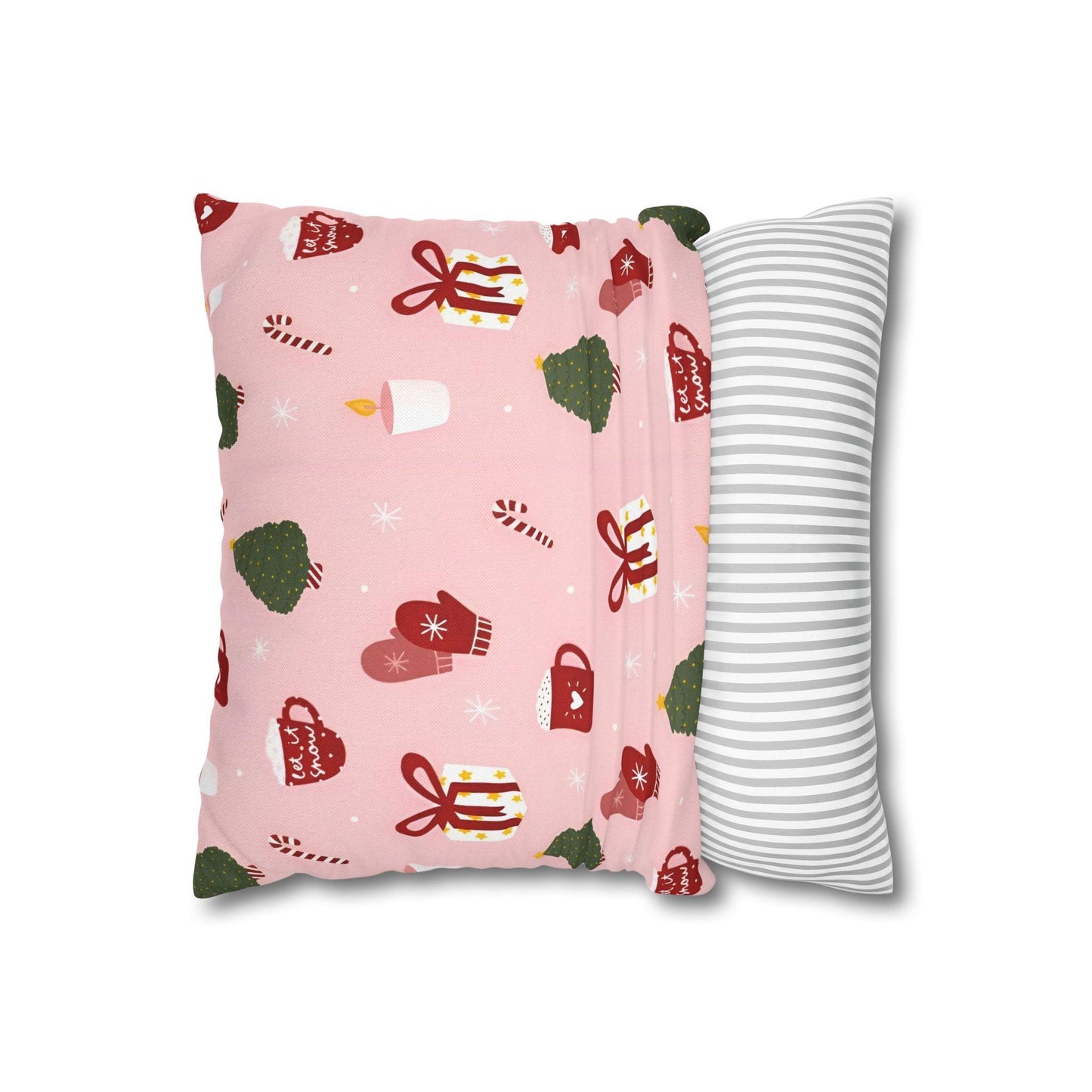 Pink Xmas Cushion Cover - Spun Polyester Square Pillowcase - Available in 4 sizes