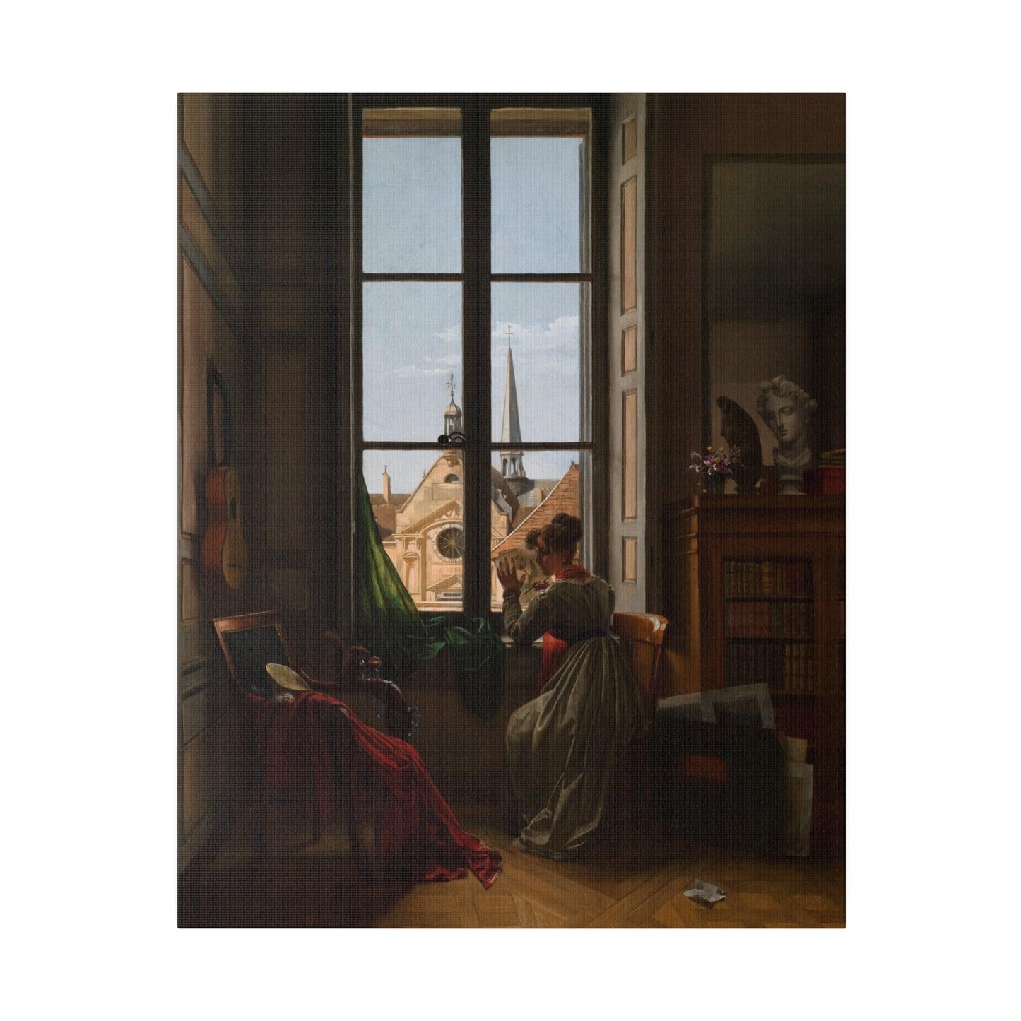 Interior with Young Woman Tracing a Flower - Matte Canvas, Stretched, 0.75"