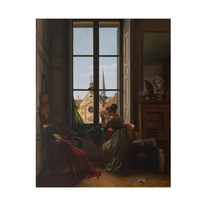 Interior with Young Woman Tracing a Flower - Matte Canvas, Stretched, 0.75"