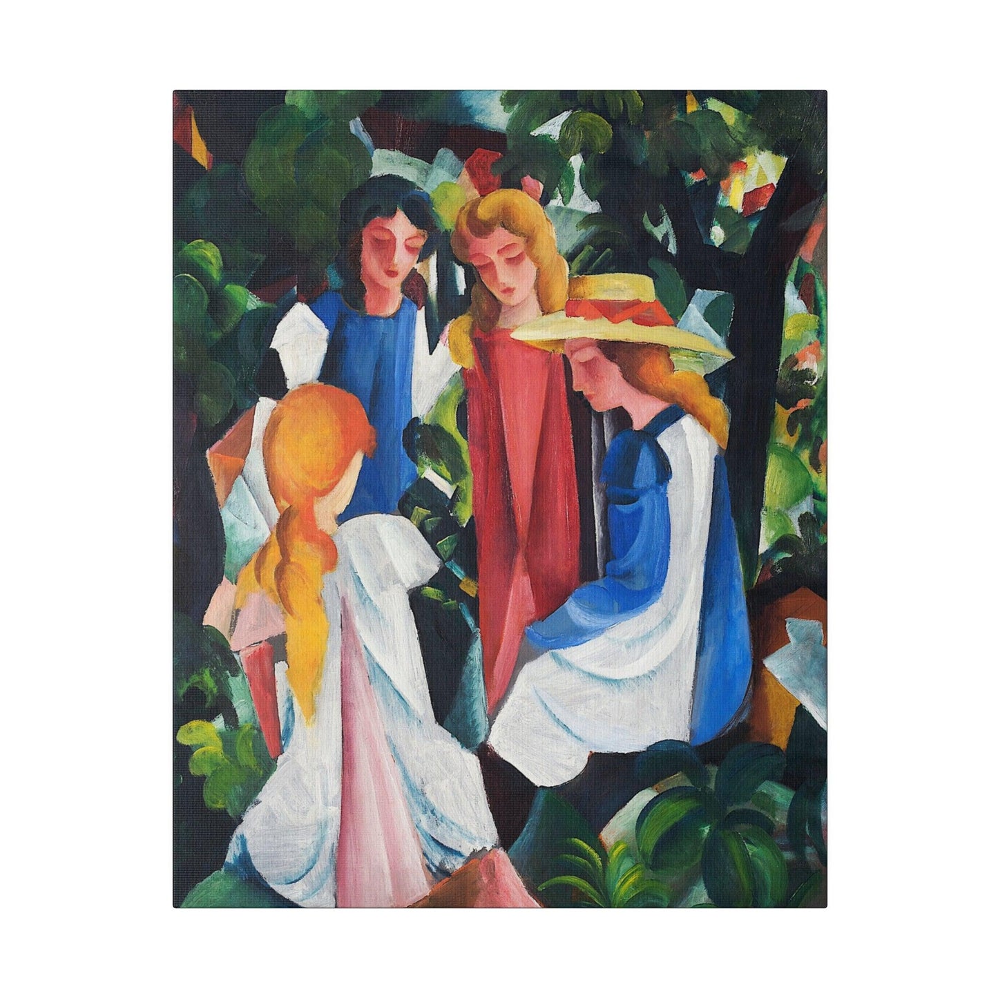 Four Girls by August Macke 1912 to 1914 famous painting  on a Matte Canvas Stretched 0.75