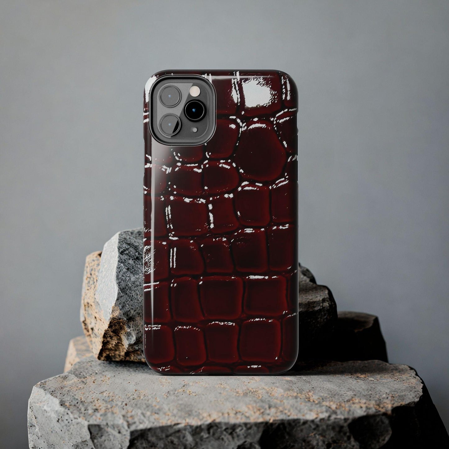 Croc Print Cherry Red Tough Phone Case – Luxe Protection with Bold Style