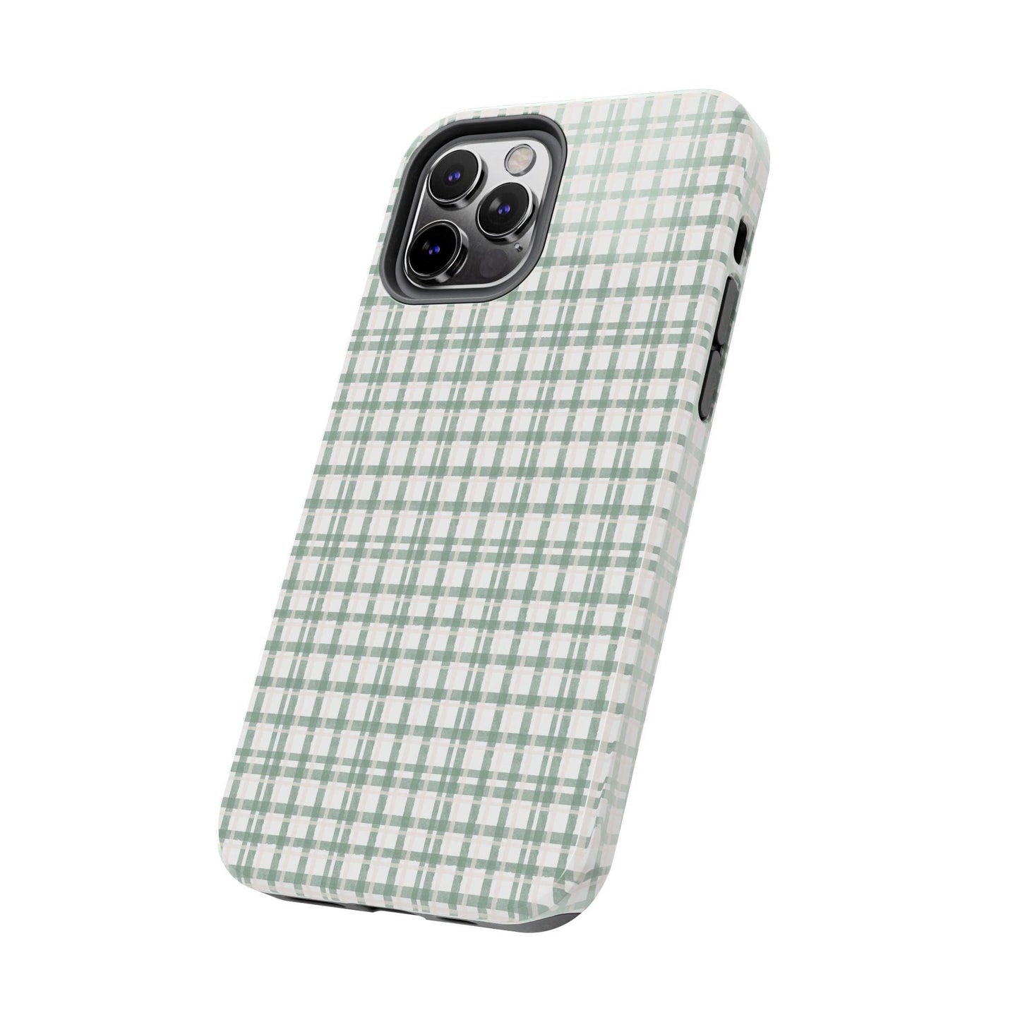 Vintage Sage Gingham Tough iPhone Cases