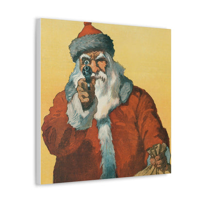 Hands up! Photomechanical Print Showing a Santa Claus Pointing a Handgun (1912) by Will Crawford - Canvas Gallery Wraps