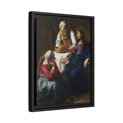 Johannes Vermeer Christ in the House of Martha and Mary circa 1654 to1656  Matte Canvas Black Framed