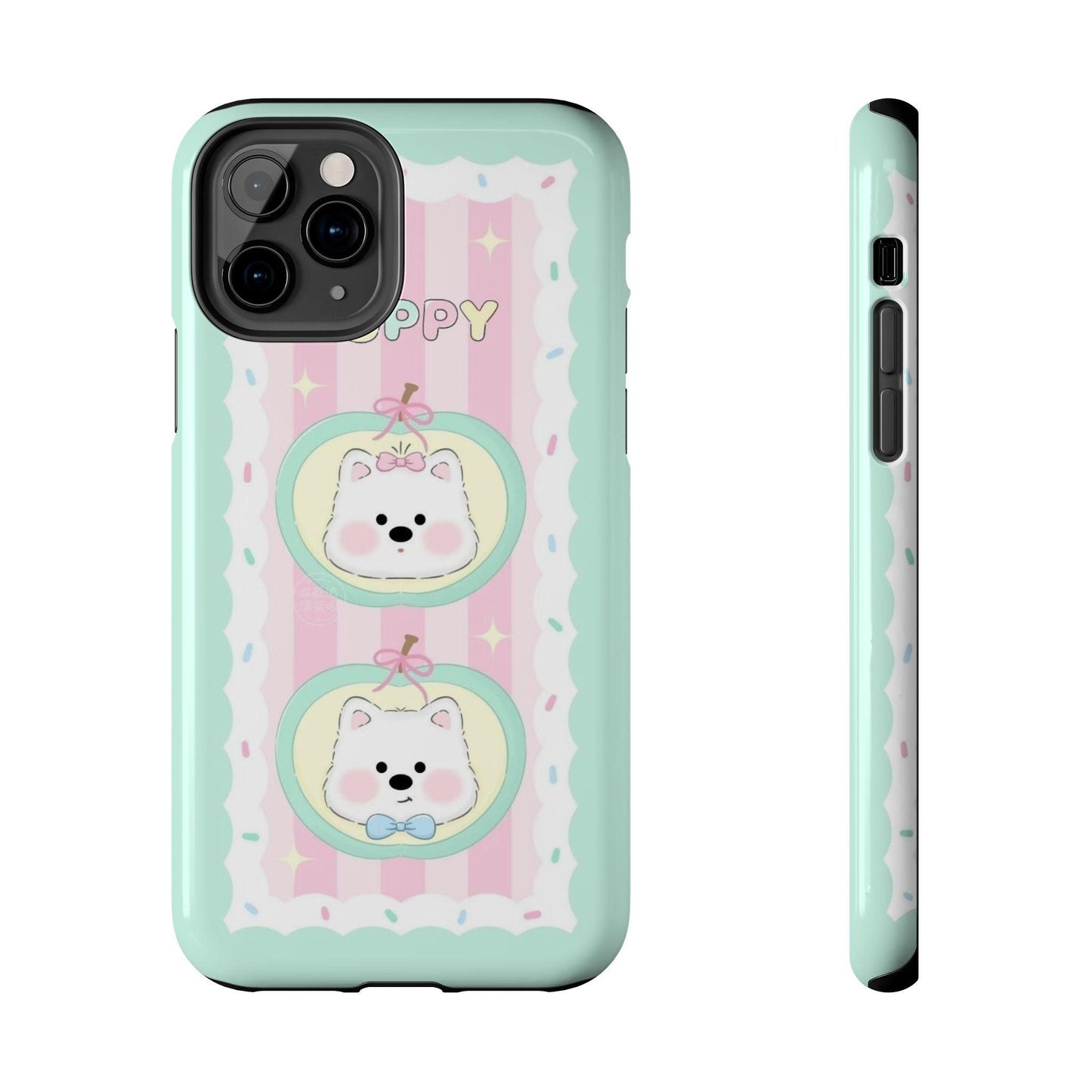 Cute Puppy Pink and Green Tough iPhone Cases