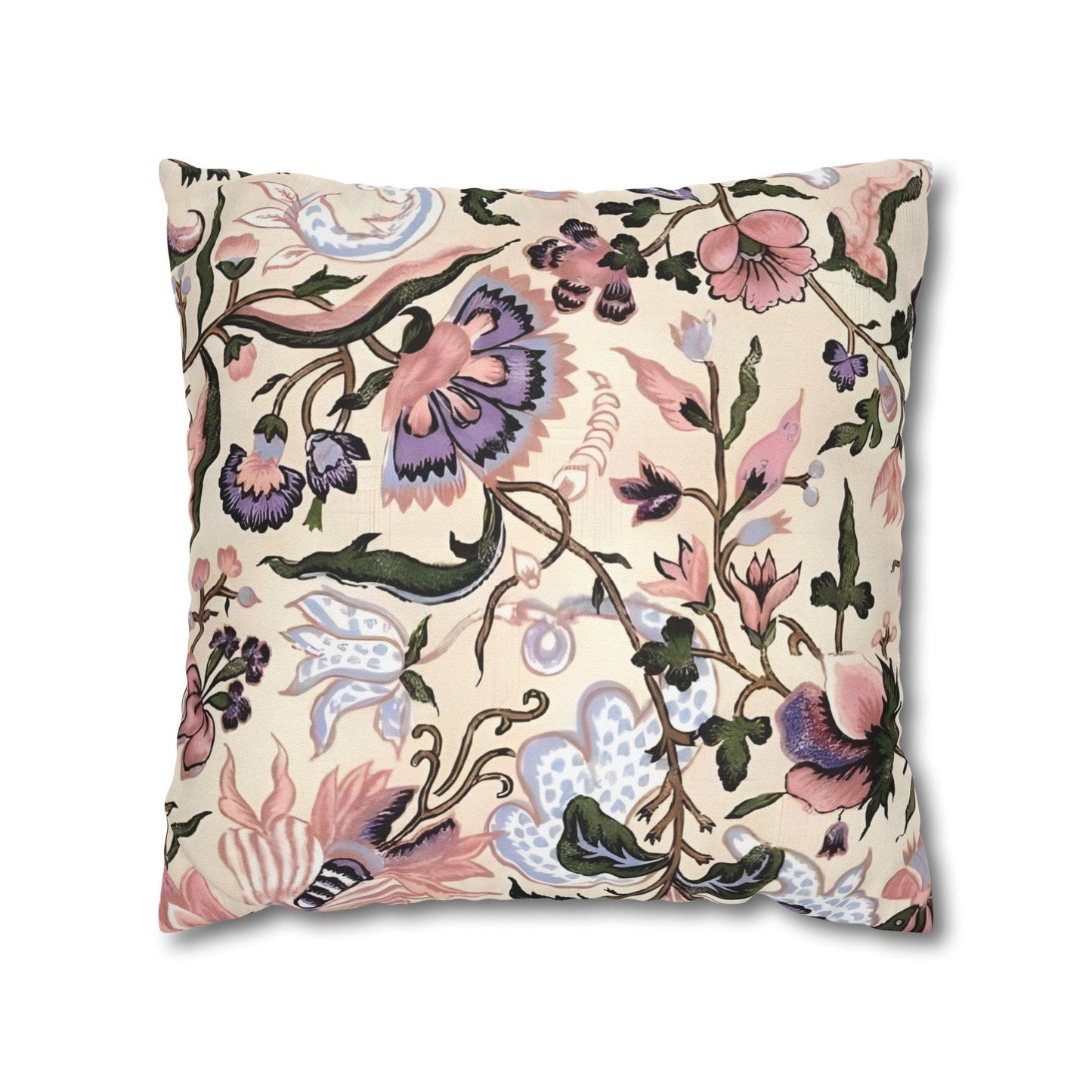 Luxury Floral Spun Polyester Square Pillowcase in Pastel Beige and Pinks