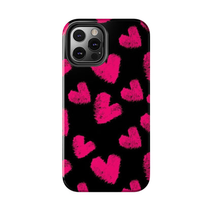 Hot Pink Fuzzy Hearts iPhone Tough Case