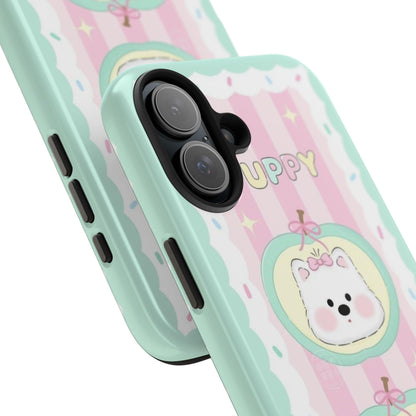 Cute Puppy Pink and Green Tough iPhone Cases