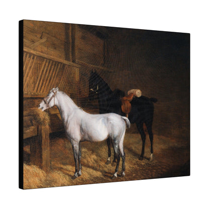 A Grey Pony and a Black Charger in a Stable 1804 painting by Jacques Laurent Agasse  Matte Canvas Stretched 0.75