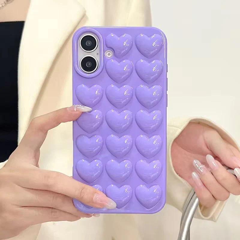 Little Hearts Purple 3D Soft iPhone Cases