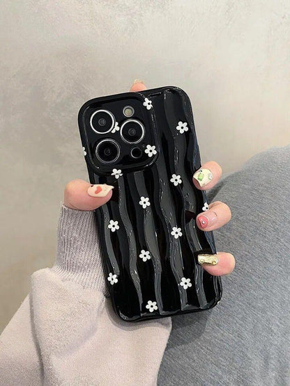 Black Silicon with White Flowers iPhone Cases