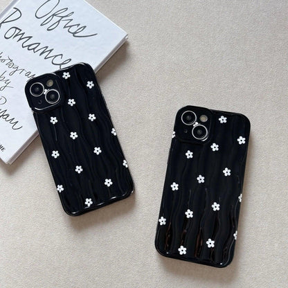 Black Silicon with White Flowers iPhone Cases