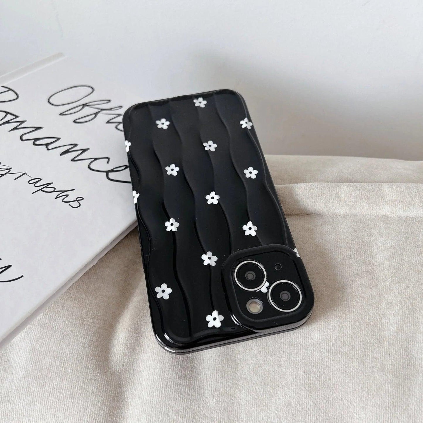 Black Silicon with White Flowers iPhone Cases