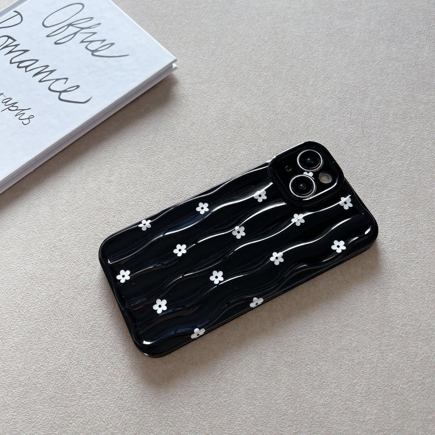 Black Silicon with White Flowers iPhone Cases