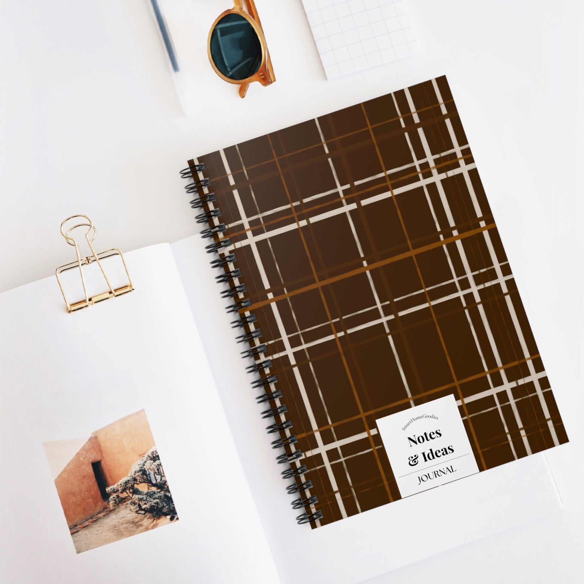 Brown Plaid Spiral Notebook — Notes & Ideas Ruled Journal - SmartHomeGoodies
