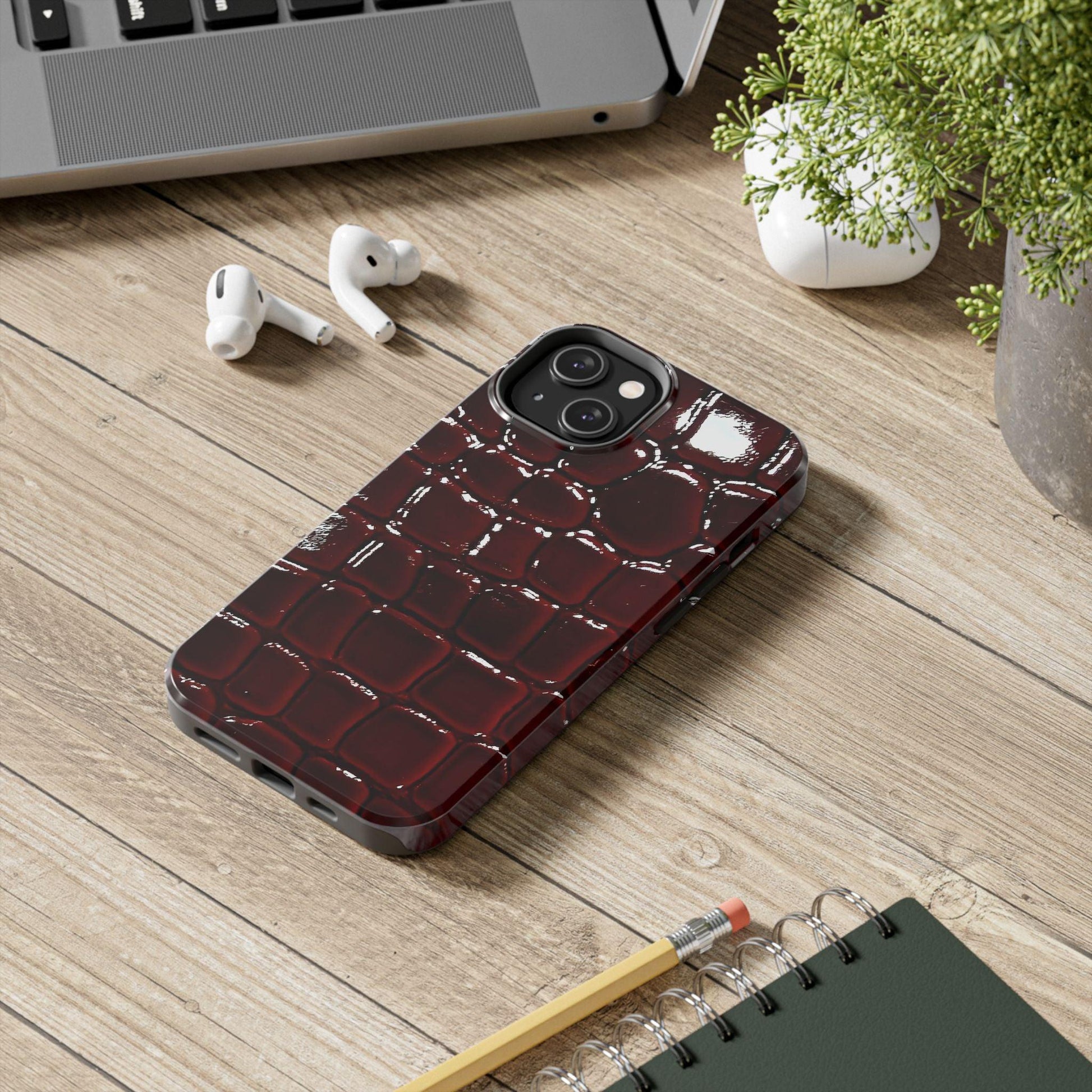 Croc Print Cherry Red Tough Phone Case – Luxe Protection with Bold Style - SmartHomeGoodies