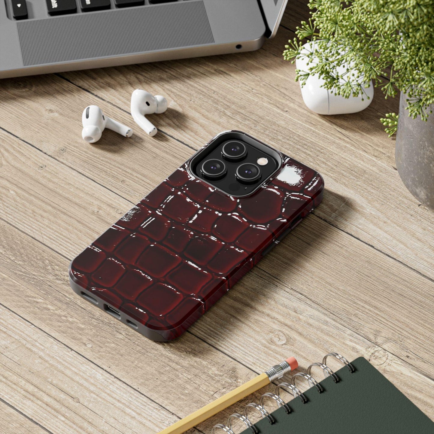 Croc Print Cherry Red Tough Phone Case – Luxe Protection with Bold Style - SmartHomeGoodies