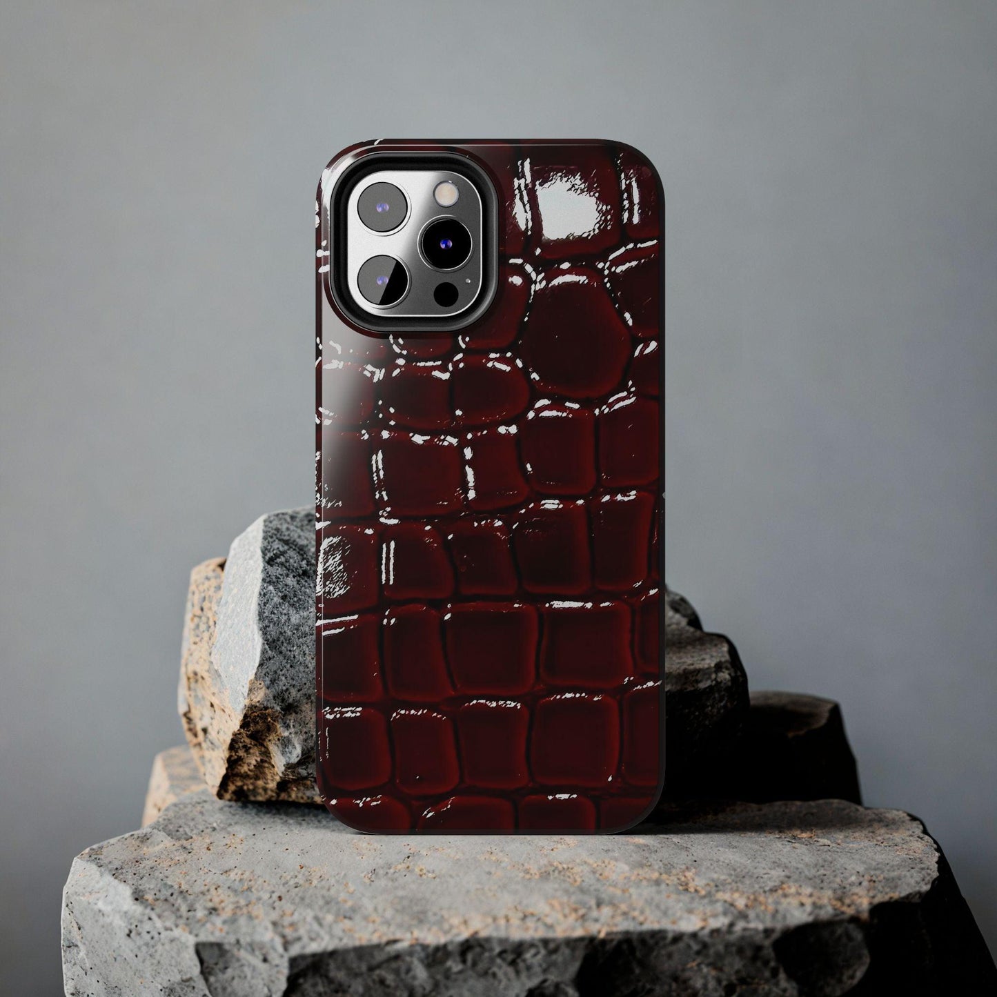 Croc Print Cherry Red Tough Phone Case – Luxe Protection with Bold Style - SmartHomeGoodies