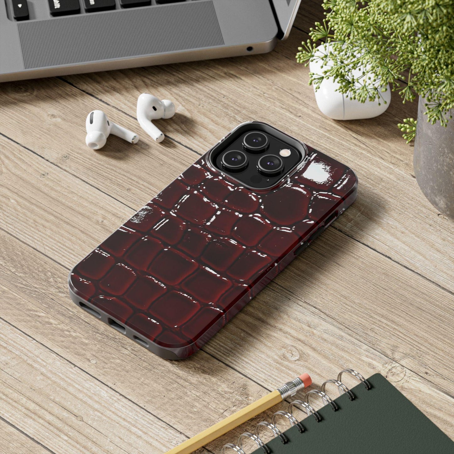 Croc Print Cherry Red Tough Phone Case – Luxe Protection with Bold Style - SmartHomeGoodies