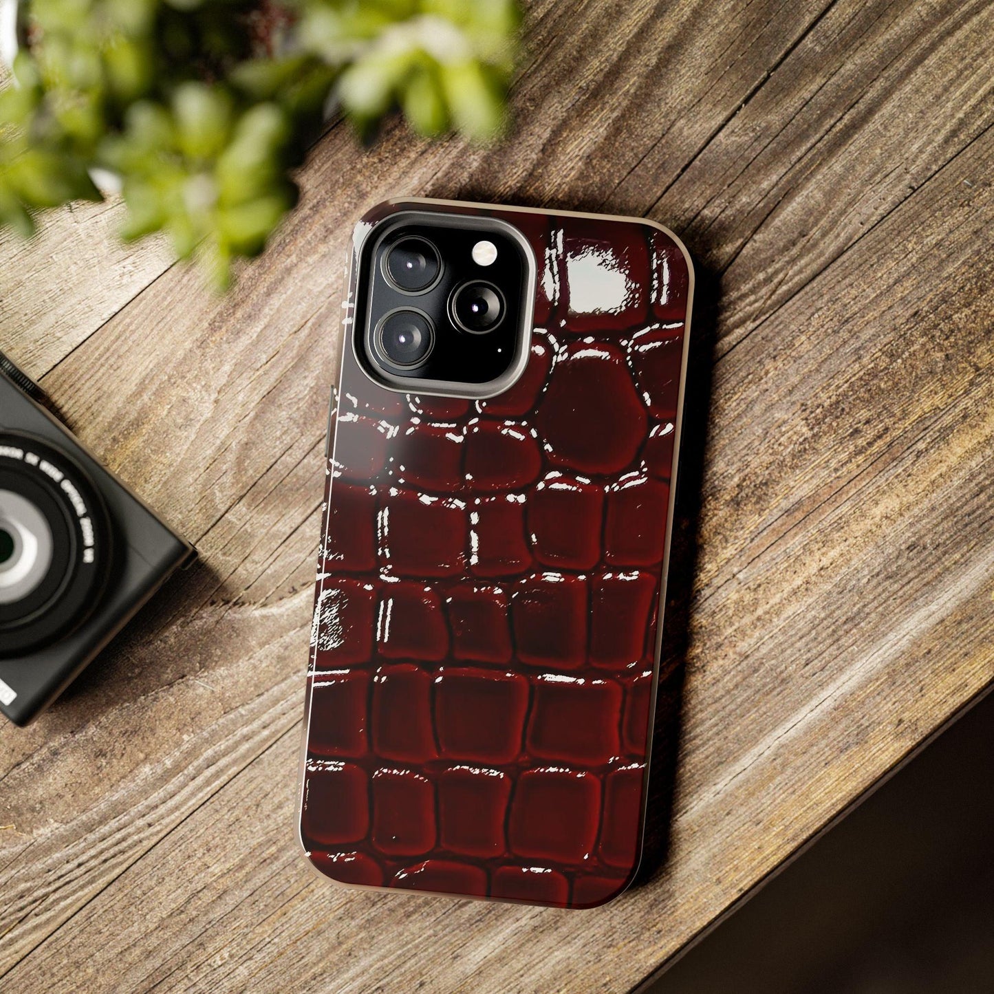 Croc Print Cherry Red Tough Phone Case – Luxe Protection with Bold Style - SmartHomeGoodies