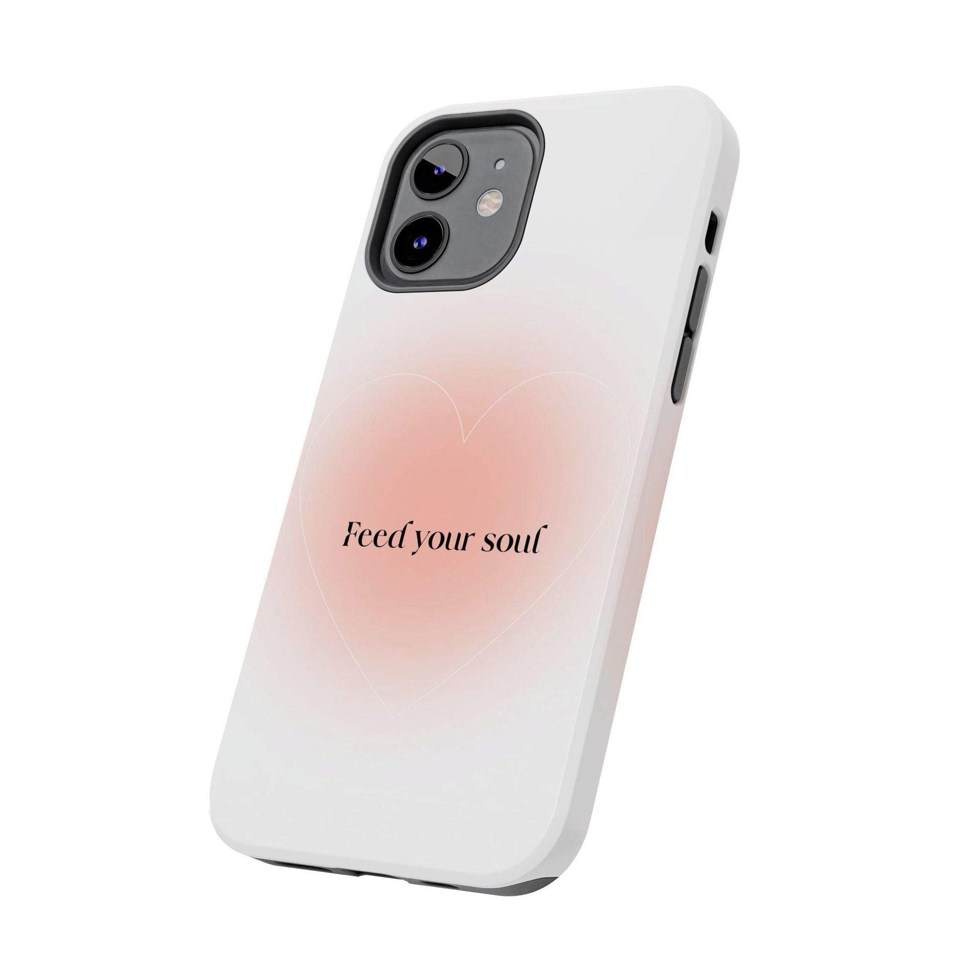 Feed your soul Tough iPhone Cases - Pink Peach Aura Light and White Heart Design - SmartHomeGoodies