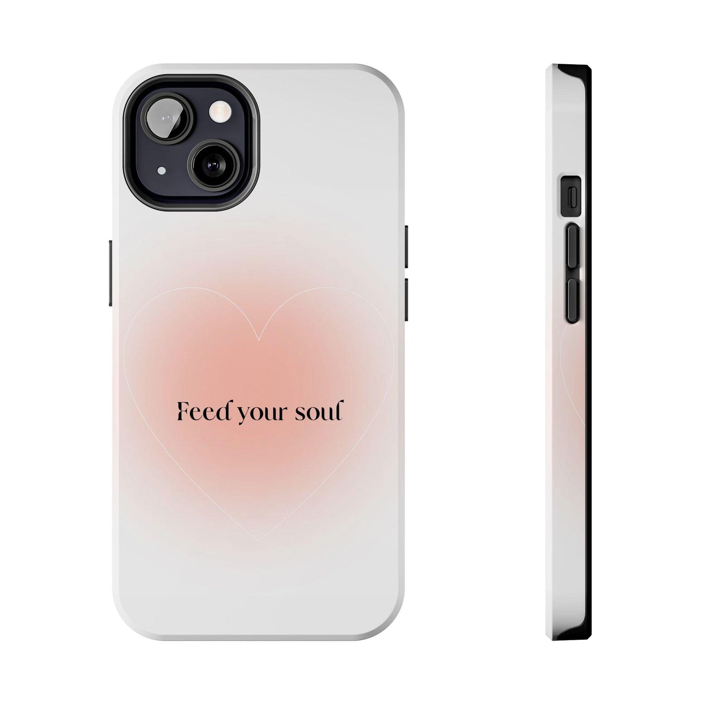 Feed your soul Tough iPhone Cases - Pink Peach Aura Light and White Heart Design - SmartHomeGoodies