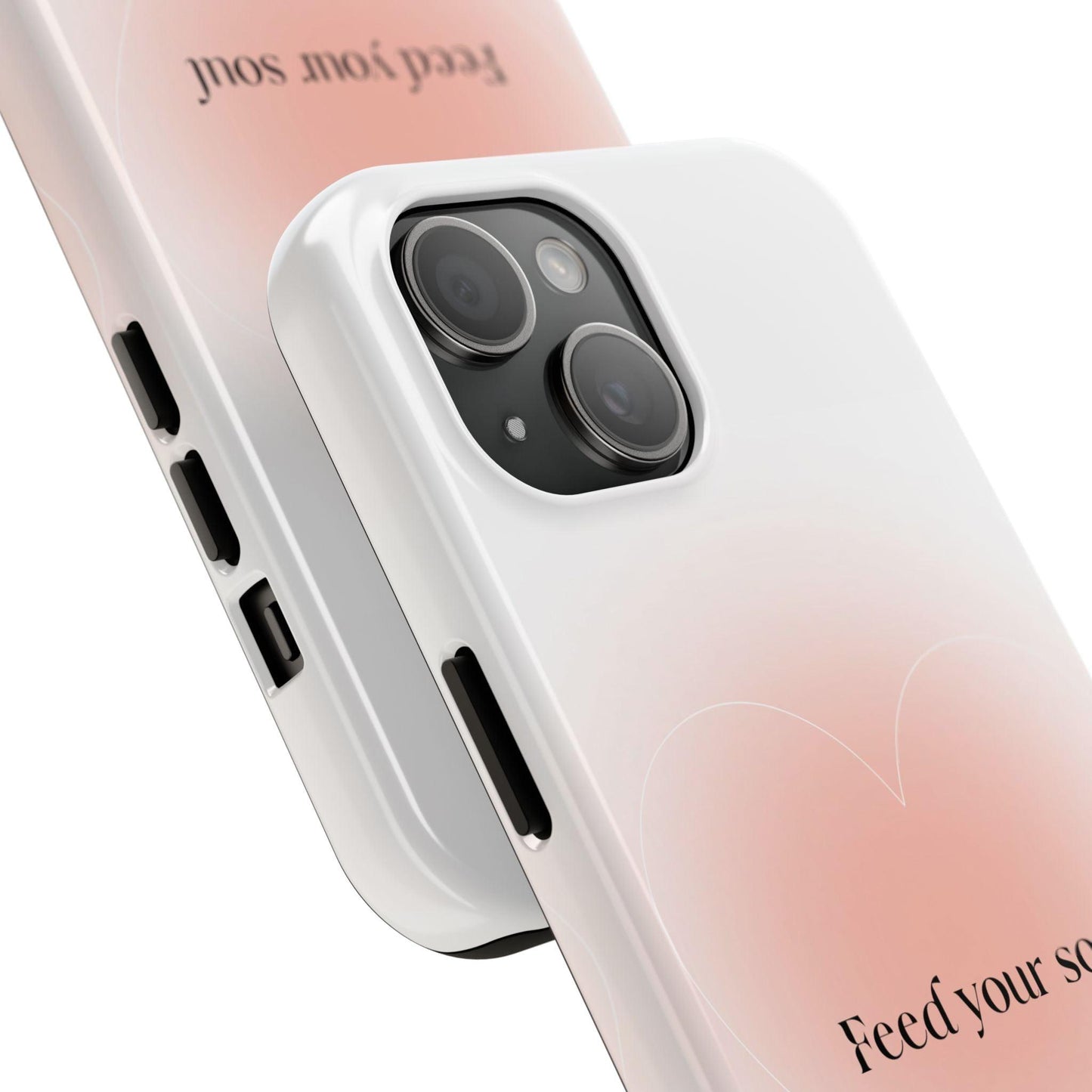 Feed your soul Tough iPhone Cases - Pink Peach Aura Light and White Heart Design - SmartHomeGoodies