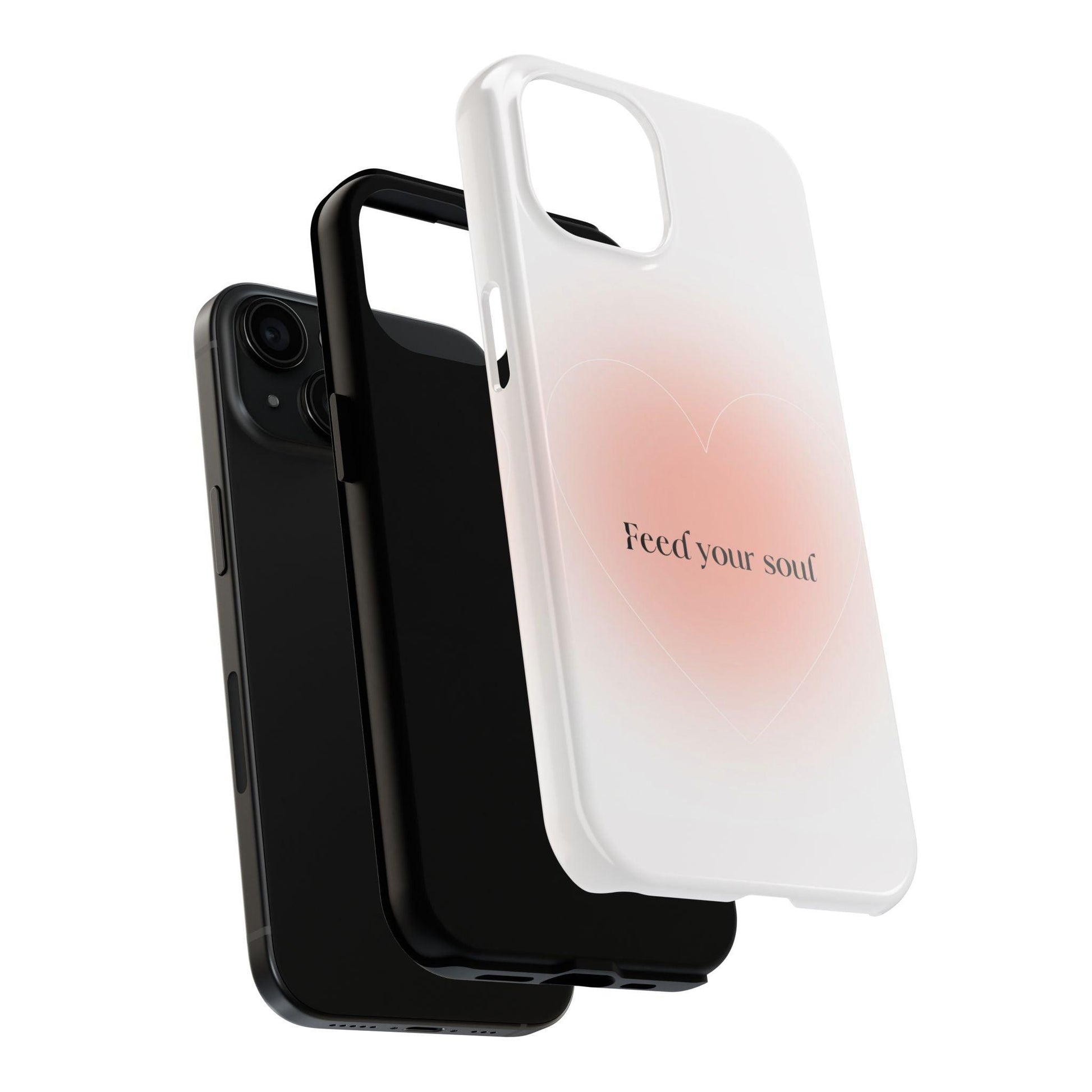 Feed your soul Tough iPhone Cases - Pink Peach Aura Light and White Heart Design - SmartHomeGoodies