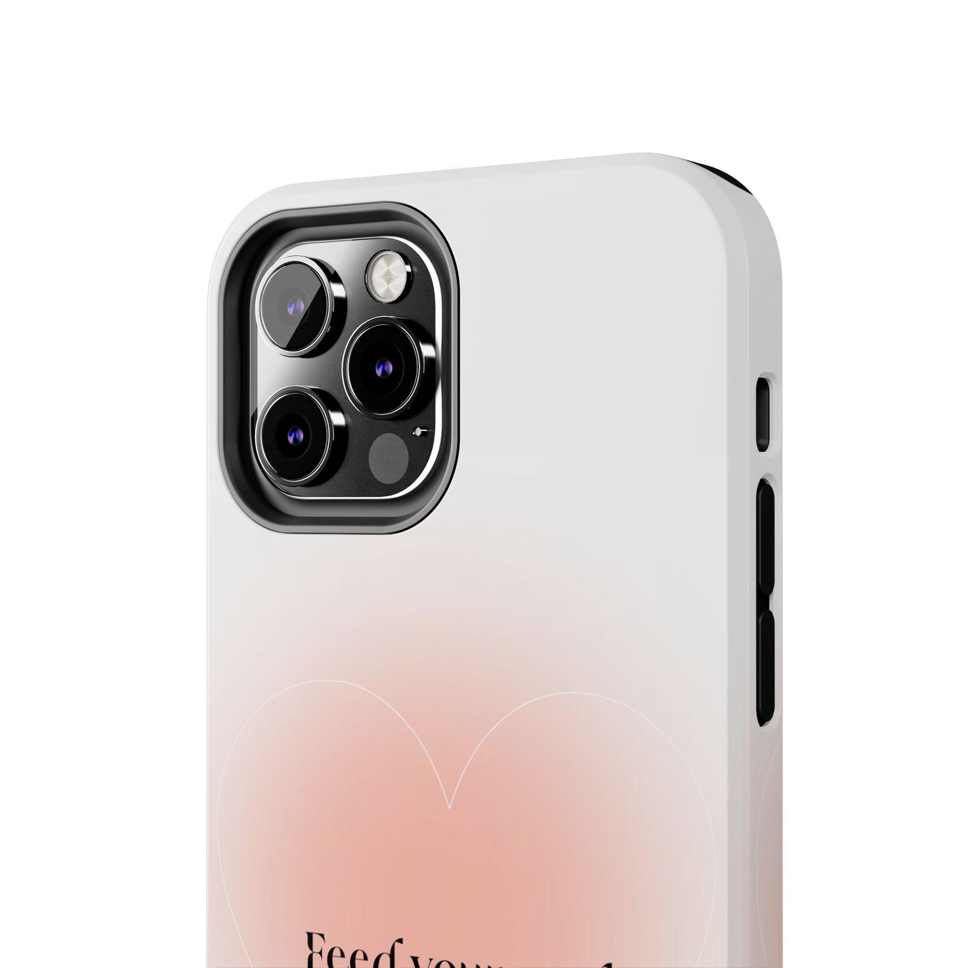 Feed your soul Tough iPhone Cases - Pink Peach Aura Light and White Heart Design - SmartHomeGoodies