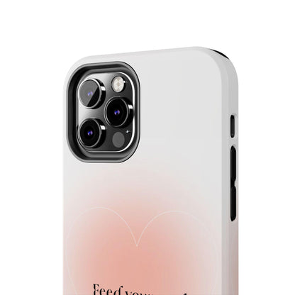 Feed your soul Tough iPhone Cases - Pink Peach Aura Light and White Heart Design - SmartHomeGoodies