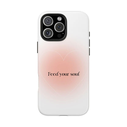 Feed your soul Tough iPhone Cases - Pink Peach Aura Light and White Heart Design - SmartHomeGoodies