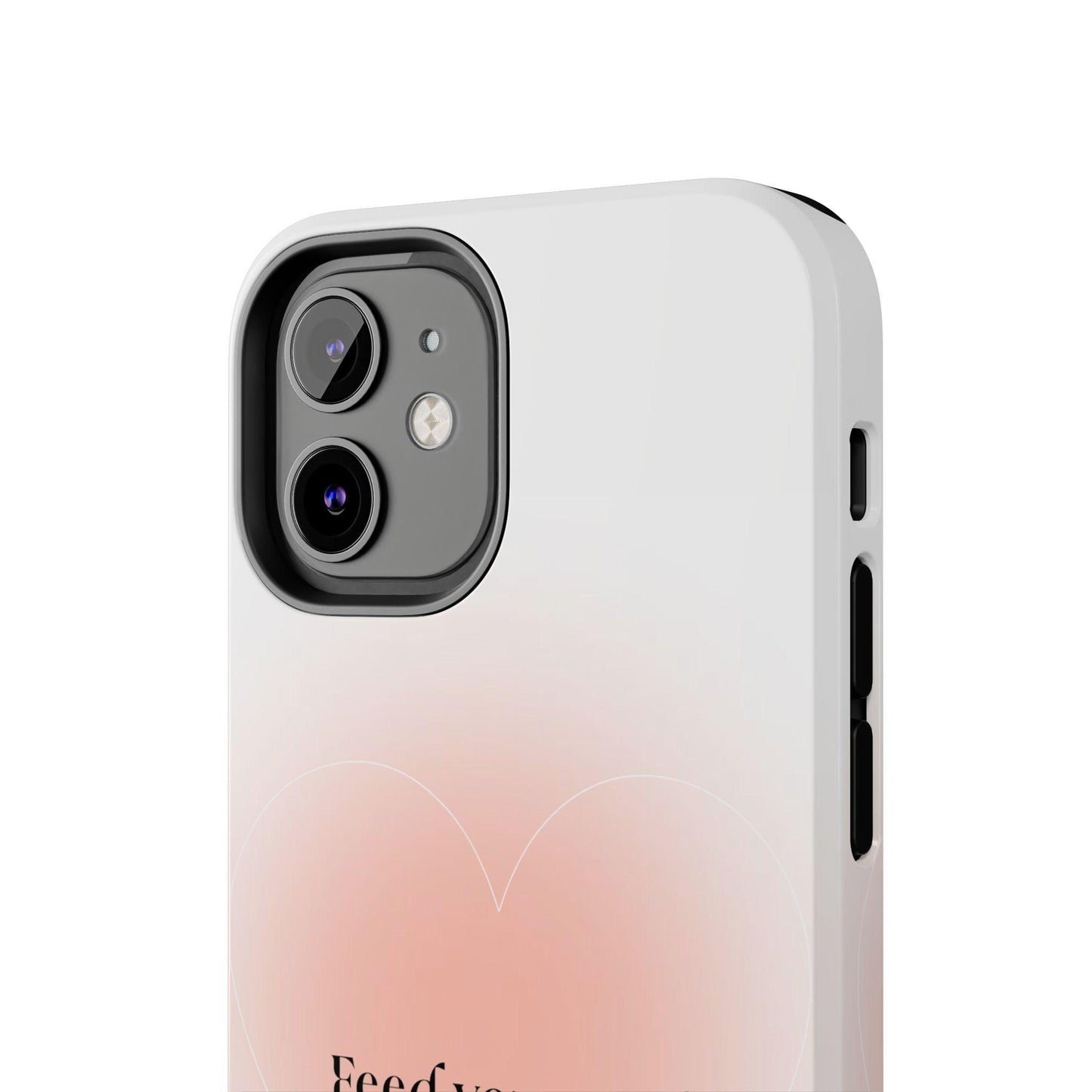 Feed your soul Tough iPhone Cases - Pink Peach Aura Light and White Heart Design - SmartHomeGoodies