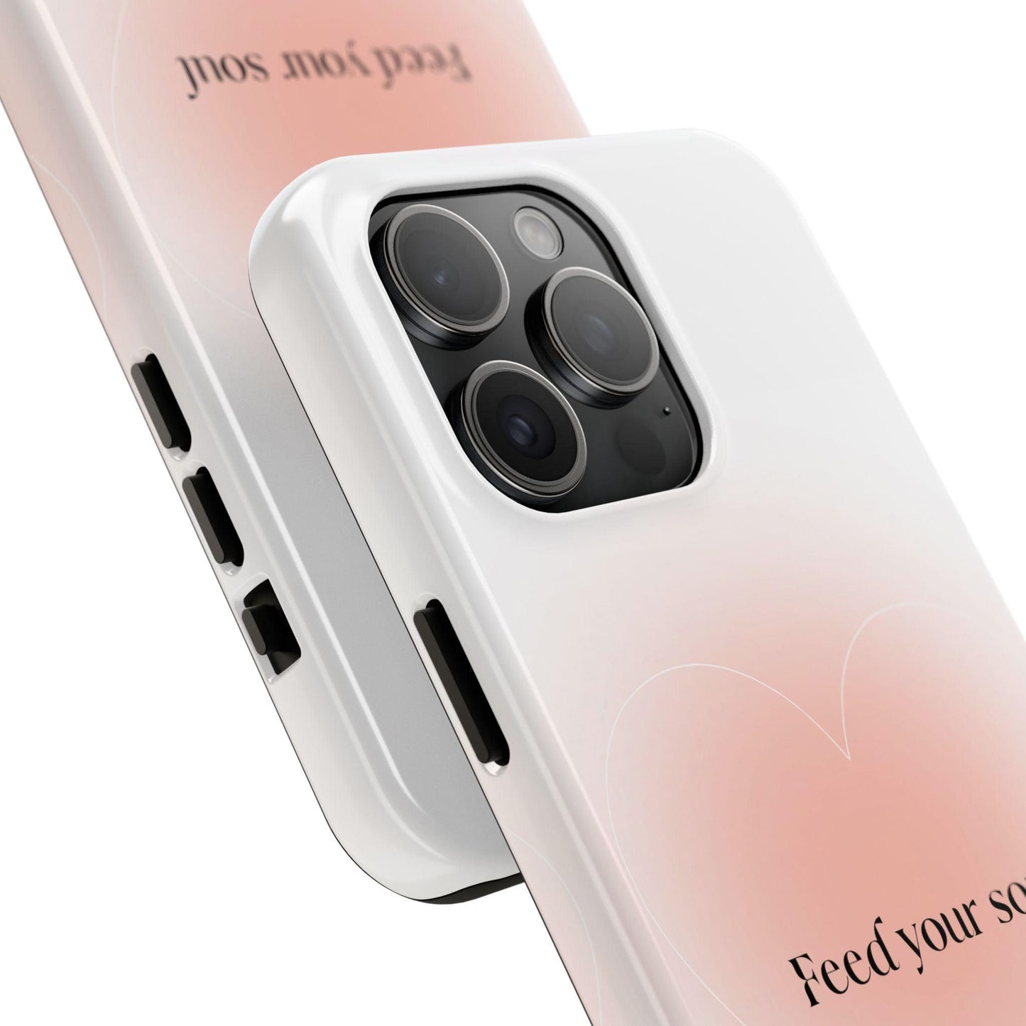 Feed your soul Tough iPhone Cases - Pink Peach Aura Light and White Heart Design - SmartHomeGoodies