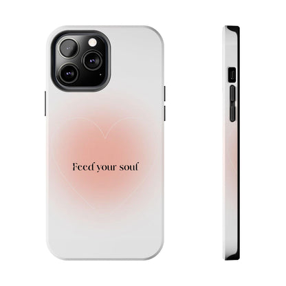 Feed your soul Tough iPhone Cases - Pink Peach Aura Light and White Heart Design - SmartHomeGoodies